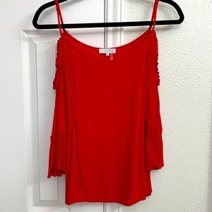 1. State shoulderless blouse with ruffled sleeves, Wms. M